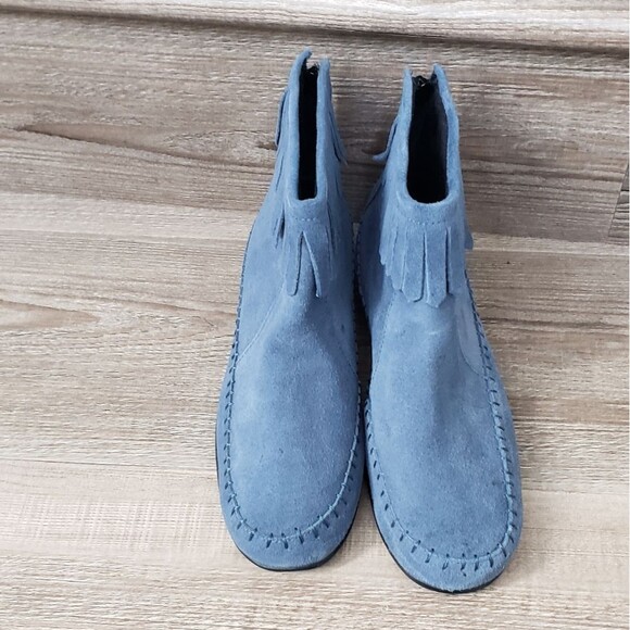 Comfort Ease blue suede fringed ankle boots. size 5 - Picture 4 of 6